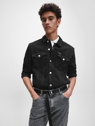 Calvin Klein Ruhák HU018407 | Calvin Klein Slim Férfi Farmerkabát Világoskék Fekete